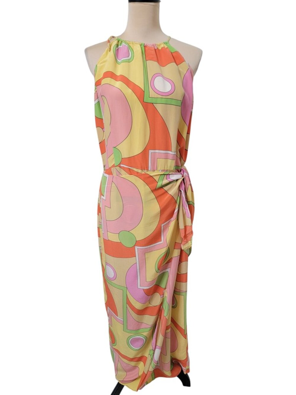 Spenser Jeremy Size 14 Vintage Geometric Pattern 100% Silk Maxi Dress